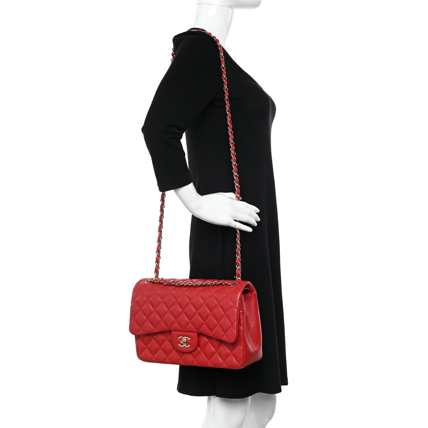 Chanel Caviar Quilted Jumbo Double Flap Red 2 of 13