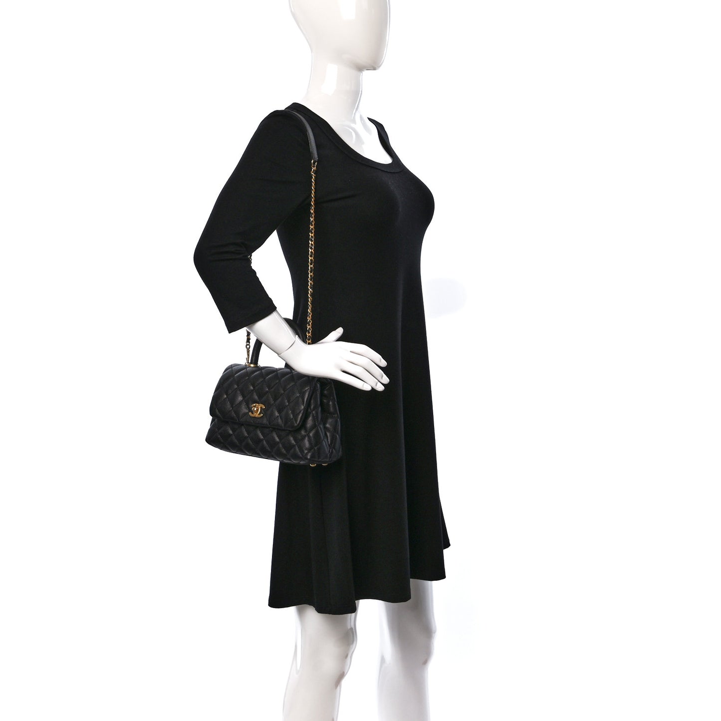 Caviar Quilted Mini Coco Handle Flap Black