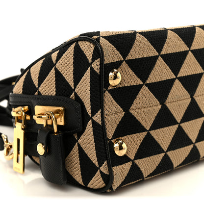 Prada Jacquard Saffiano Triangolo Symbole Embroidered Top Handle Crossbody Bag Black Corda 9 of 10