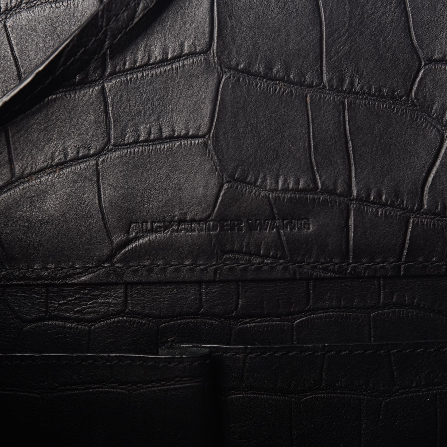Alexander Wang Calfskin Crocodile Embossed Prisma Skeletal Tote Black Silver Hardware 6 of 9