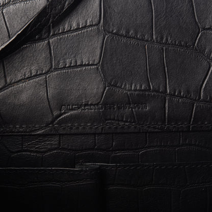 Alexander Wang Calfskin Crocodile Embossed Prisma Skeletal Tote Black Silver Hardware 6 of 9