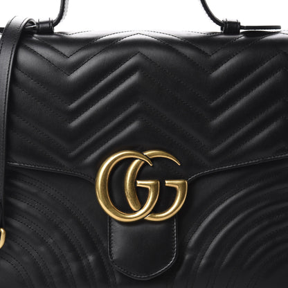 Gucci Calfskin Matelasse Medium GG Marmont Top Handle Shoulder Bag Black 11 of 11