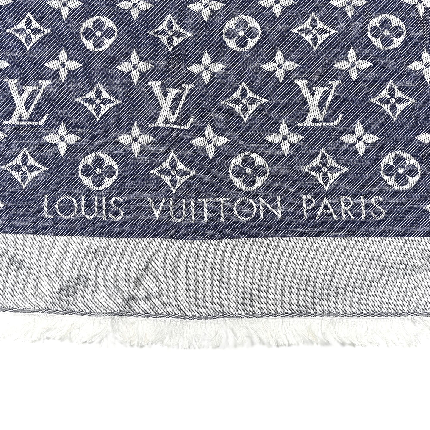 Silk Wool Monogram Denim Shawl Blue