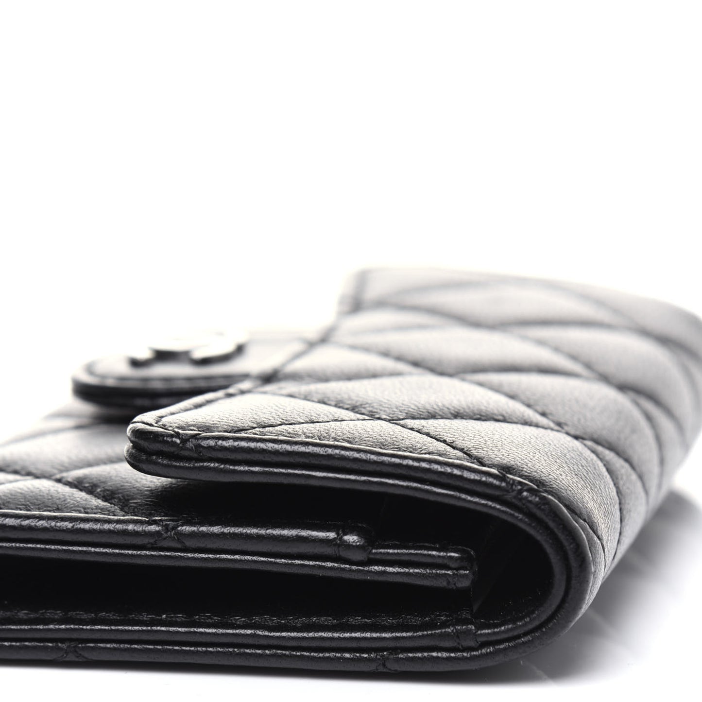 Lambskin Quilted Flap Card Holder Black