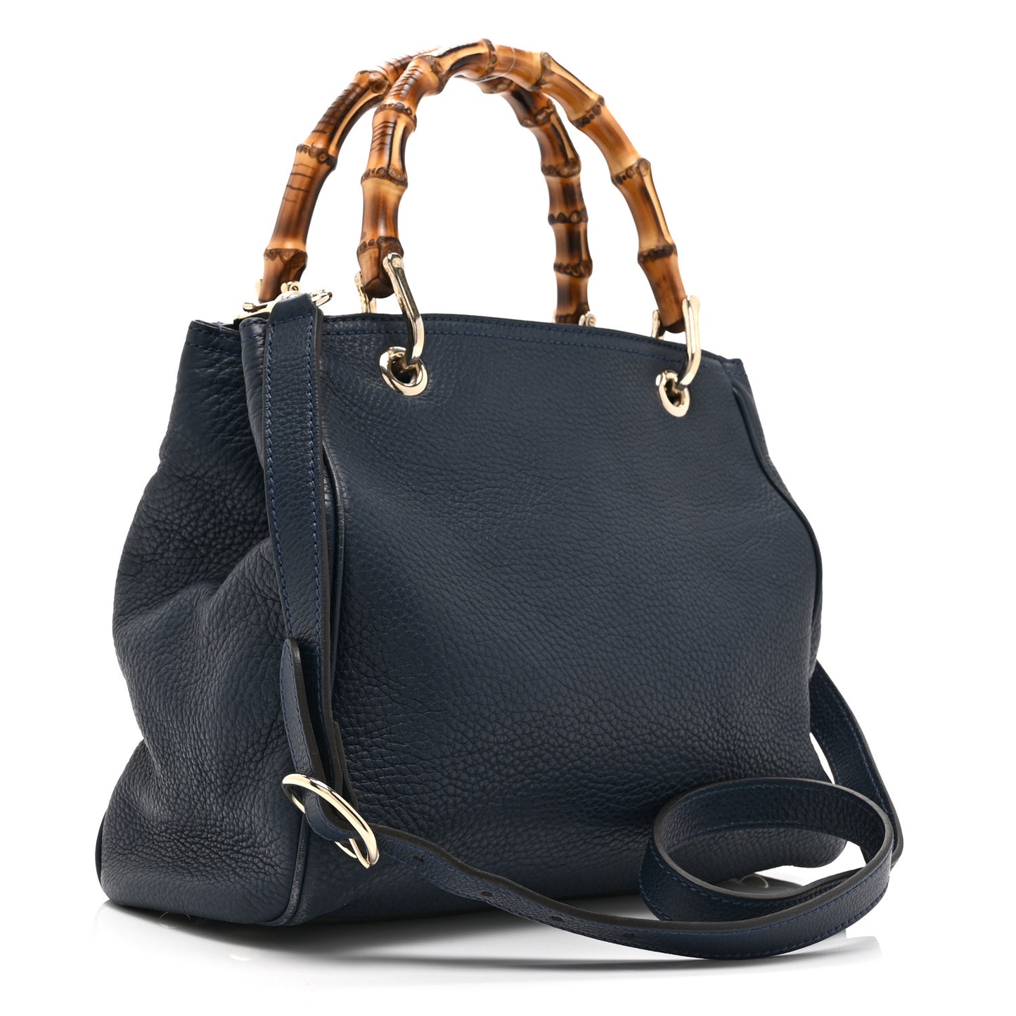 Calfskin Small Bamboo Shopper Tote Navy