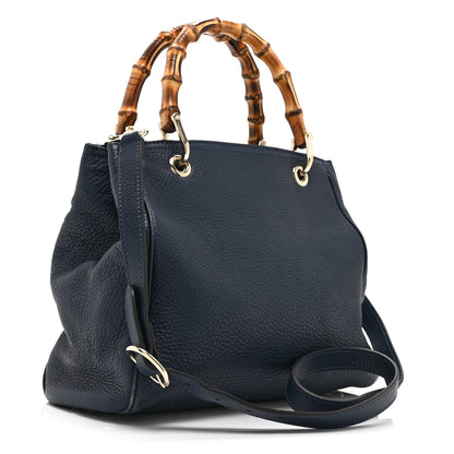 Gucci Calfskin Small Bamboo Shopper Tote Navy 3 of 11