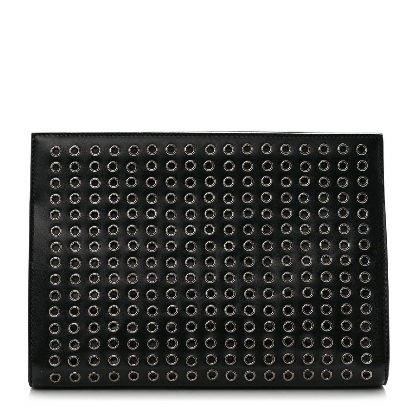 Calfskin Grommet Studded Clutch Black