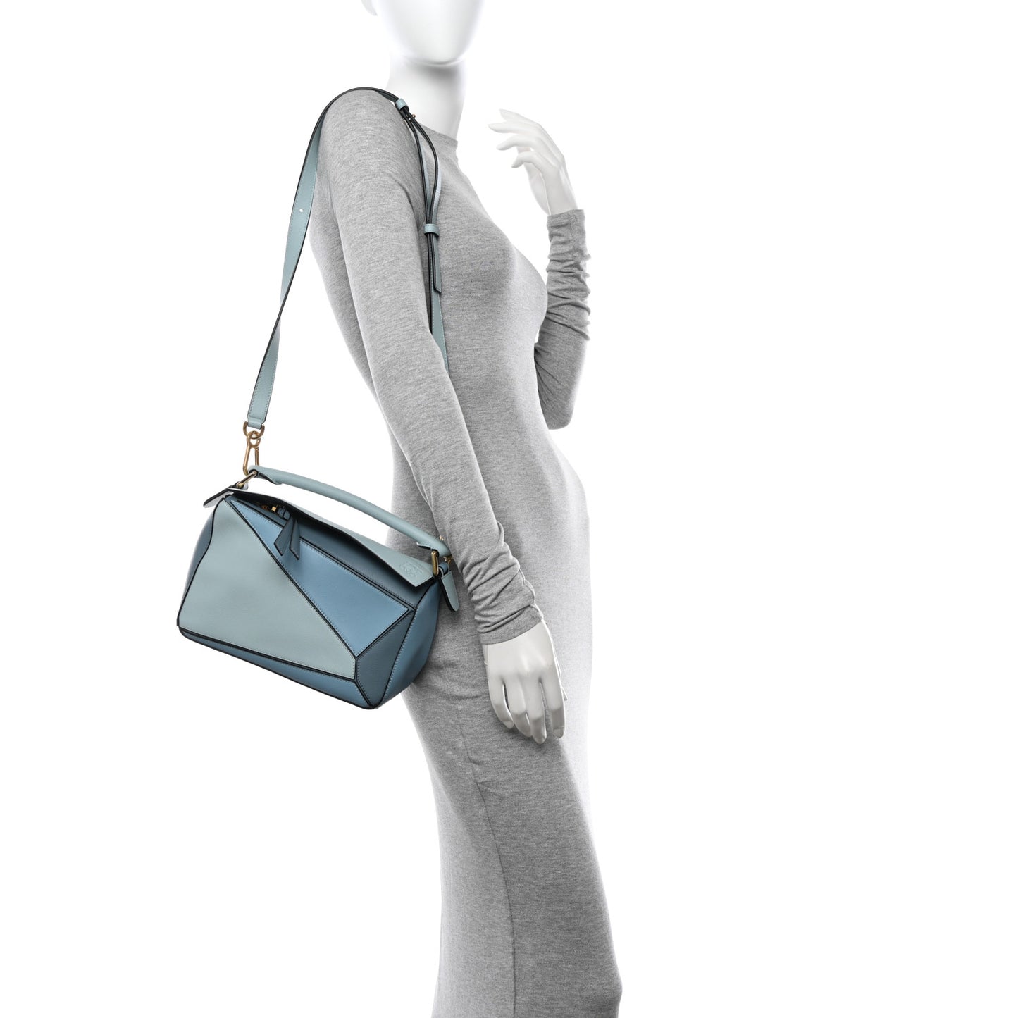 Calfskin Small Puzzle Bag Aqua Light Blue Stone Blue