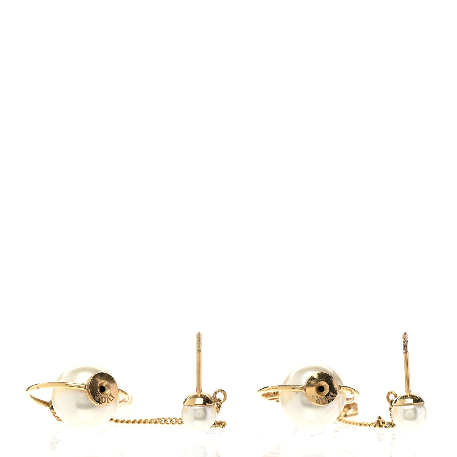 Christian Dior Pearl Tribales Dangle Chain Earrings Gold 3 of 5