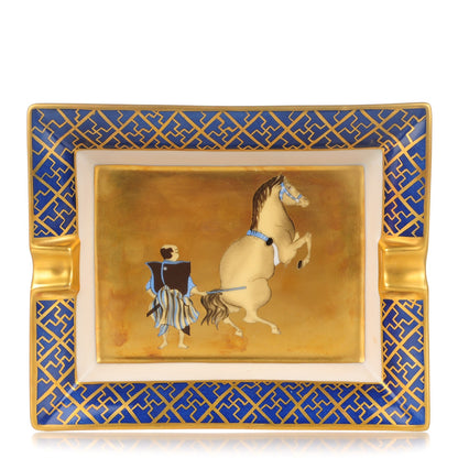 Hermes Printed Porcelain Equitation Japonaise Cigar Ashtray Bleu Gold 1 of 7