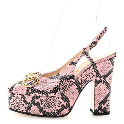 Gucci Calfskin Python Print Horsebit Platform 35/120mm Slingback Pumps 35 Wild Rose 1 of 9