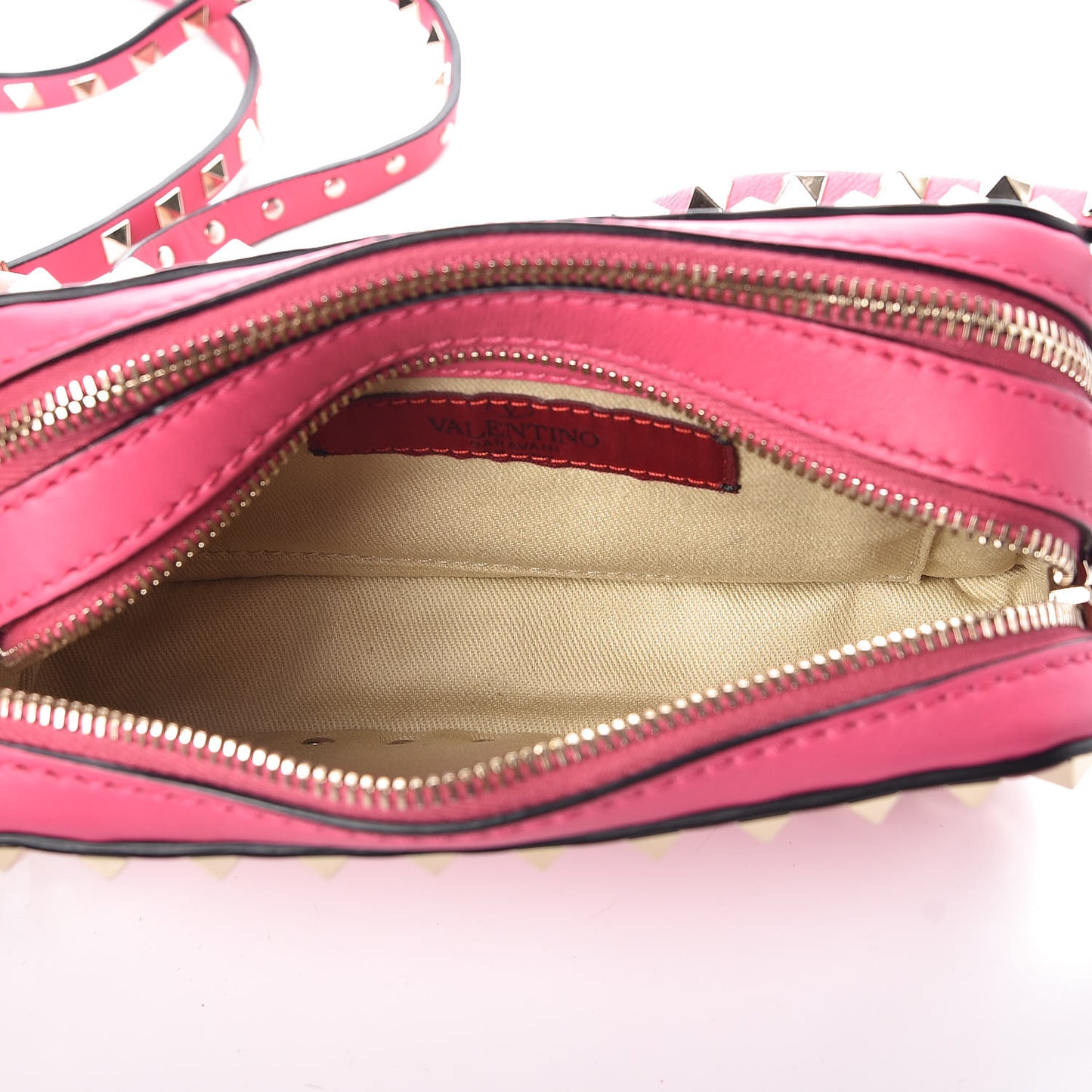 Vitello Rockstud Double Zip Camera Crossbody Bag Peony