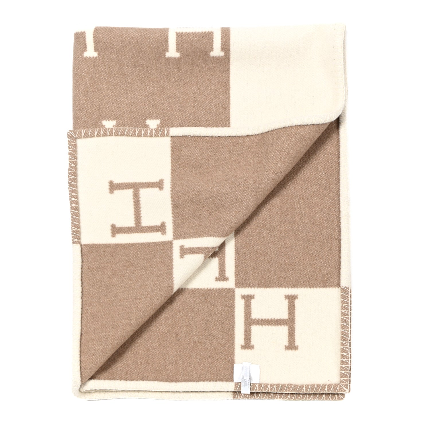 Hermes Wool Cashmere Avalon Baby Blanket Noisette Moyen White 2 of 3