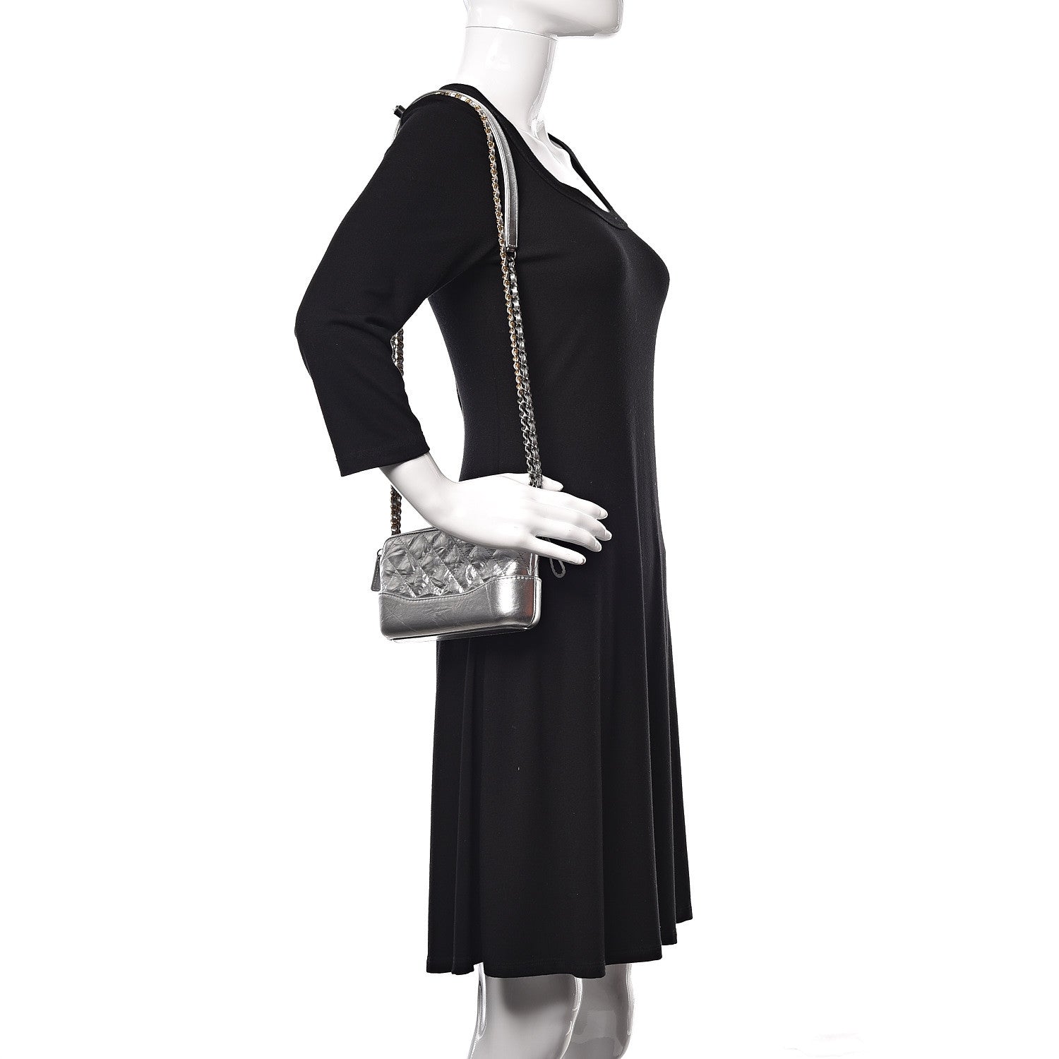 Chanel Metallic Lambskin Calfskin Quilted Small Gabrielle Clutch With Chain Silver 2 of 13