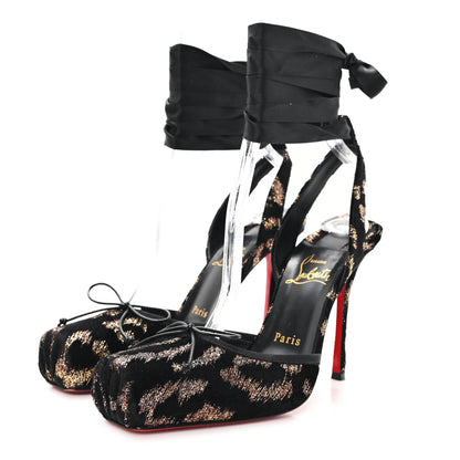 Christian Louboutin Velvet Leo By Night Cassia Lace Up 100 Pumps 38 Black Copper 4 of 9