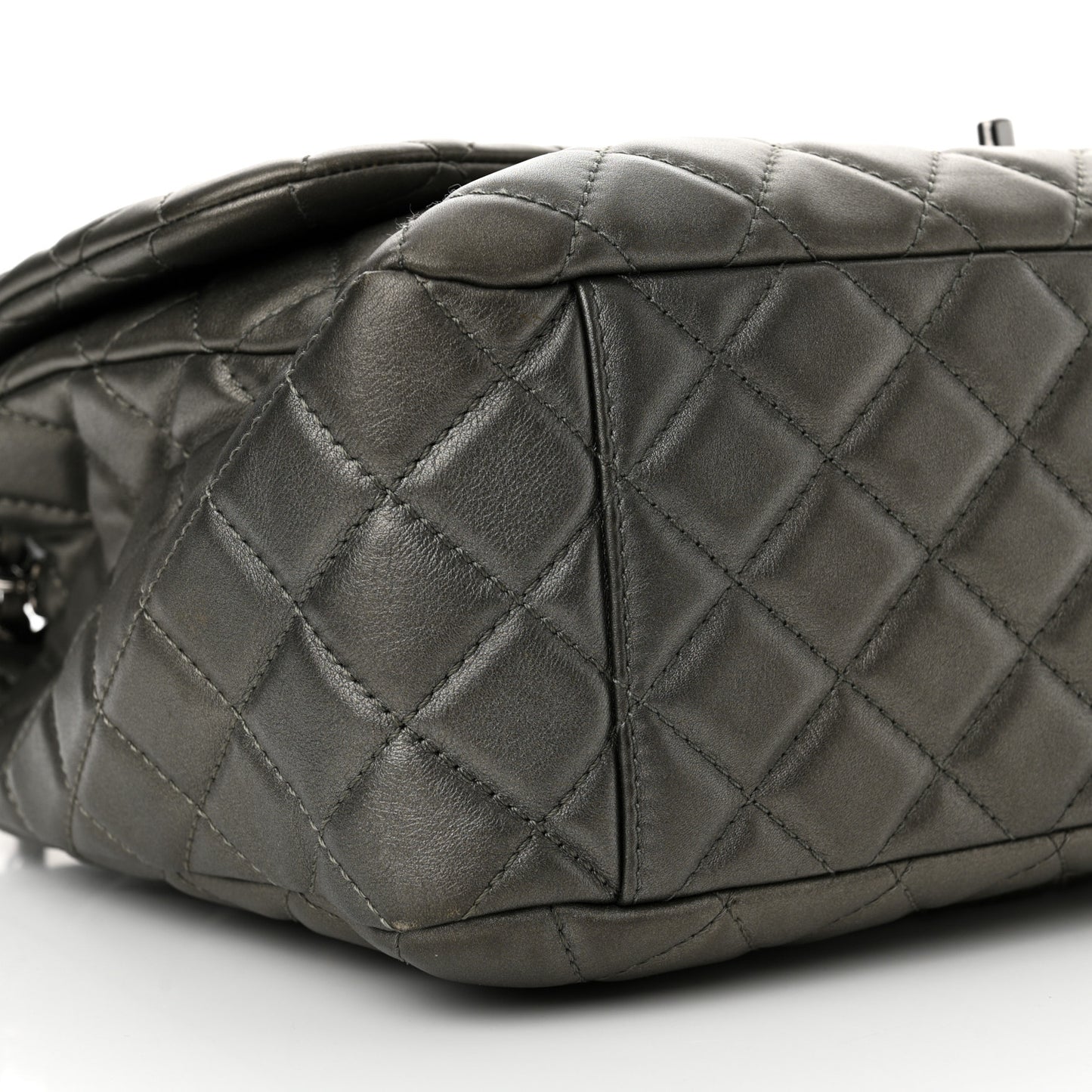 Metallic Calfskin Quilted Small XXL Travel Flap Bag Dark Silver