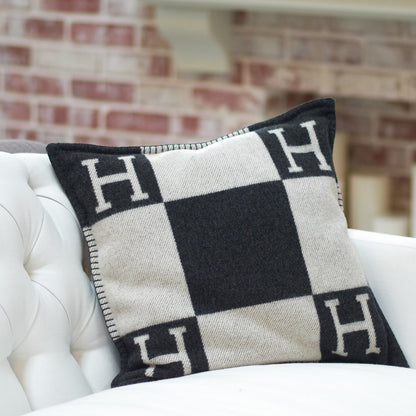 Hermes Wool Cashmere Avalon Pillow PM Ecru Gris Fonce 2 of 3
