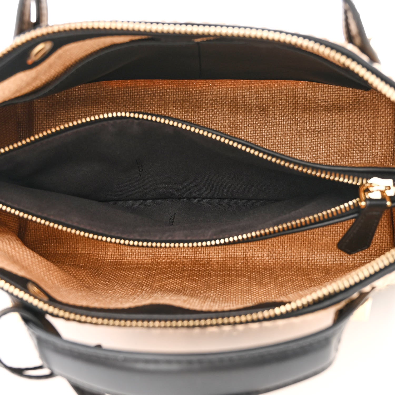 Fendi Straw Vitello King Logo Woven Medium By The Way Boston Bag Paglia Black 5 of 10