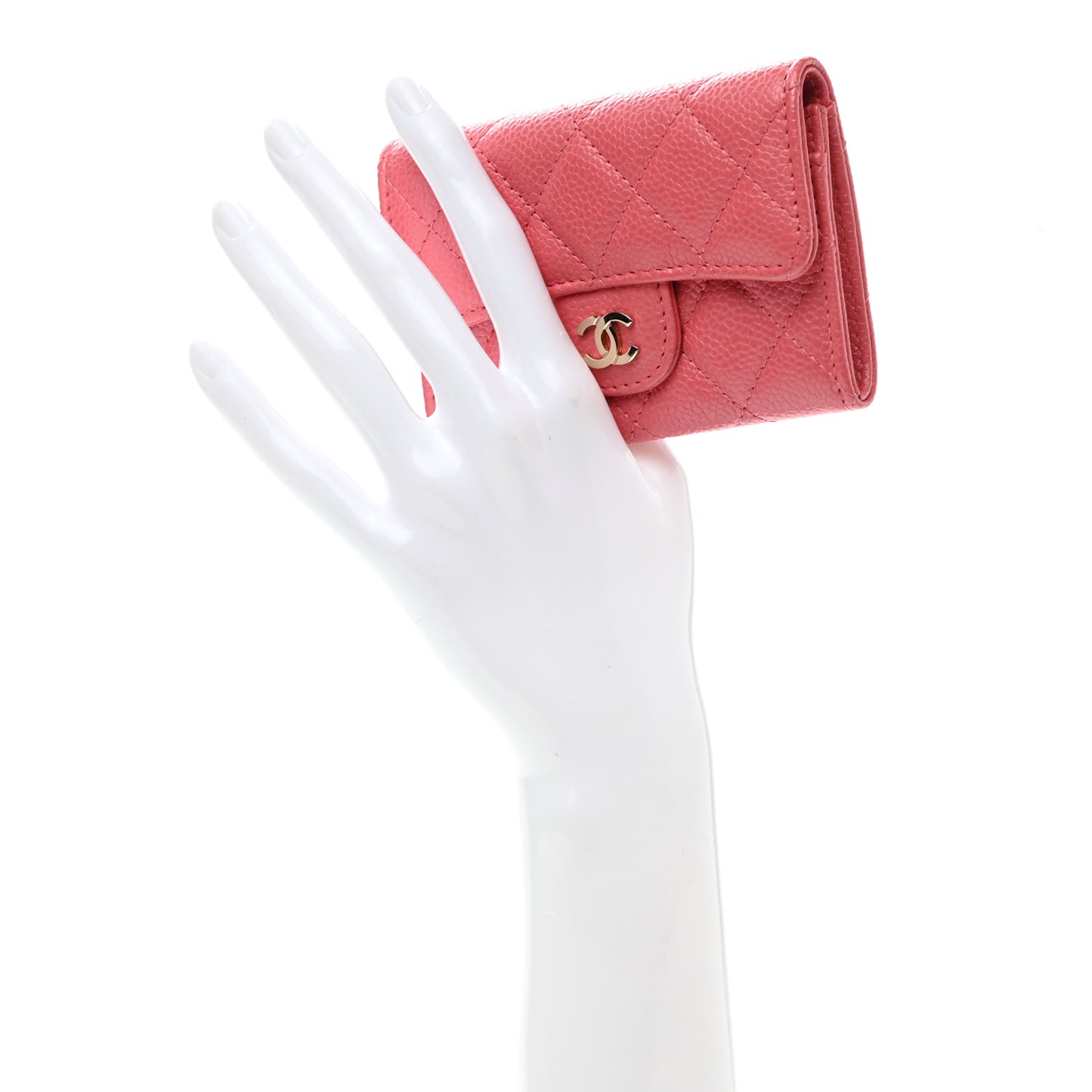 Caviar Quilted Flap Card Holder Pink