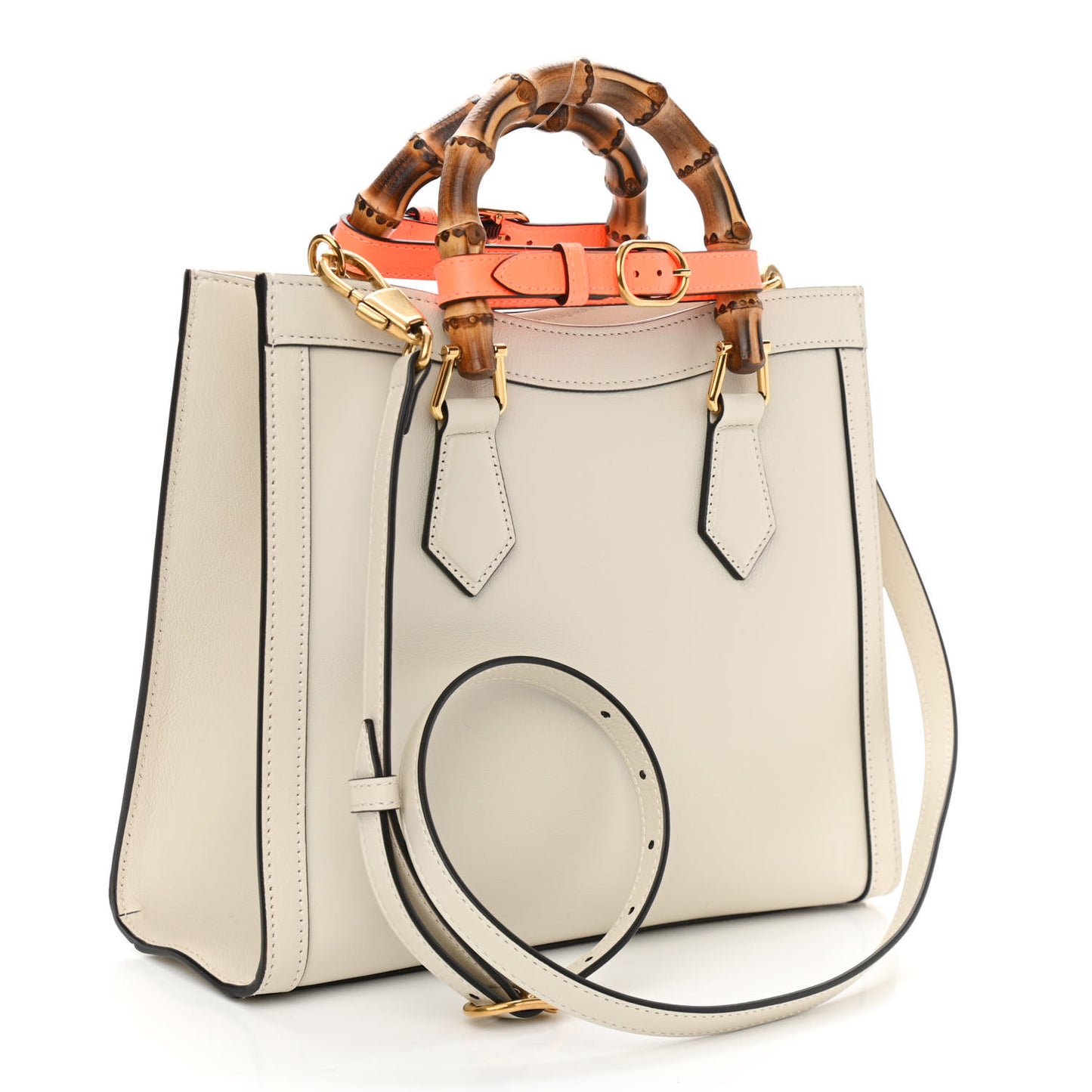 Wonka Grain Calfskin Small Diana Tote Bag Mystic White Orange Fluo