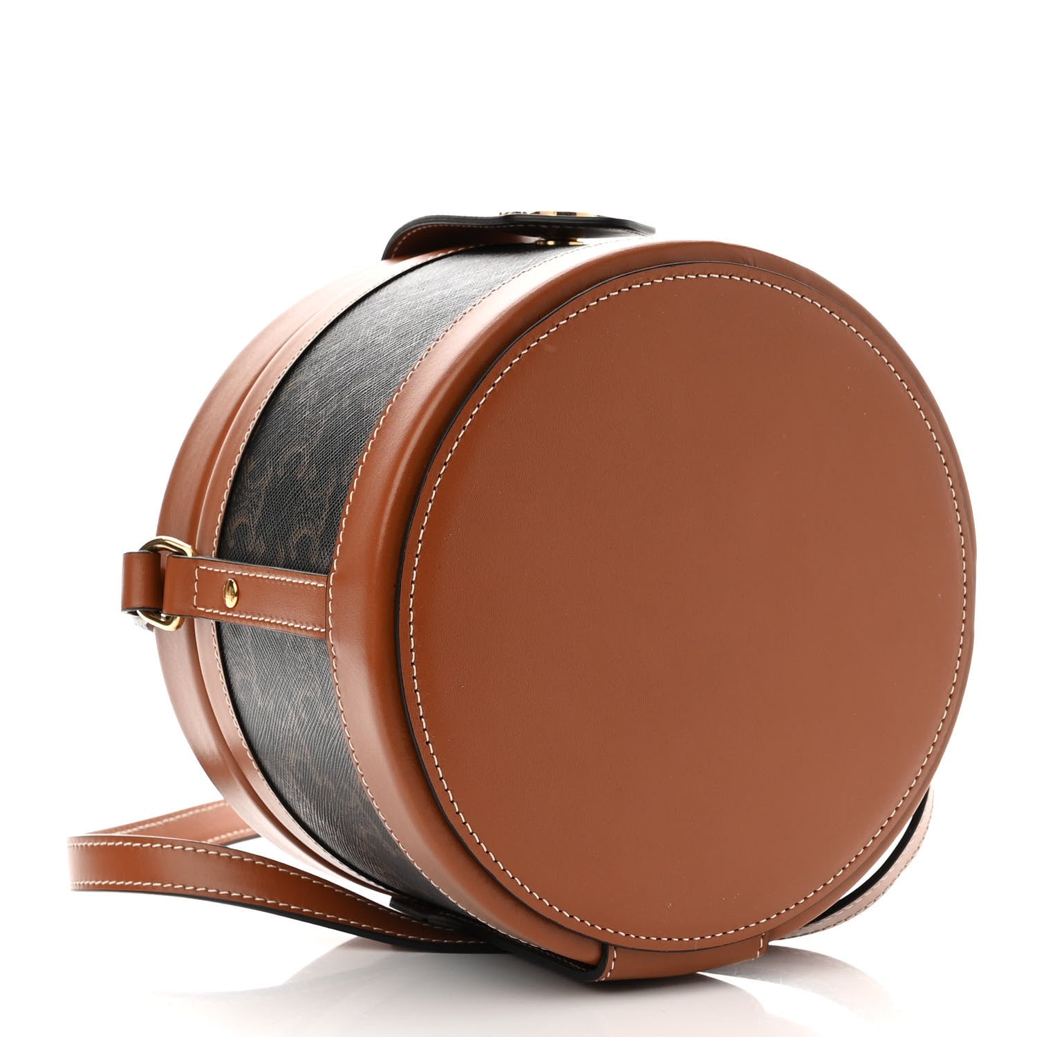Celine Calfskin Triomphe Canvas Medium Tambour Bag Tan 4 of 10