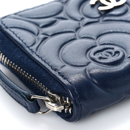 Chanel Lambskin Camellia Embossed Zip Coin Purse Navy 8 of 12
