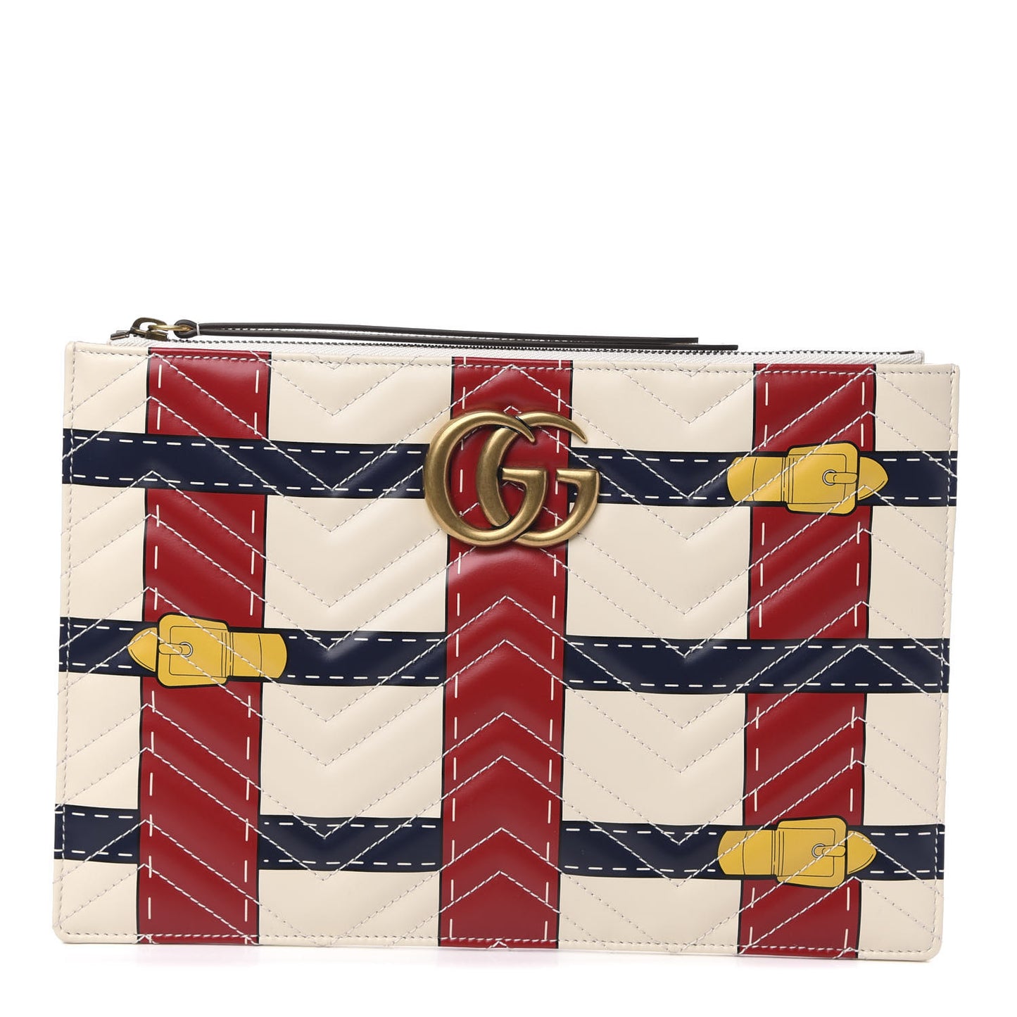 Calfskin Matelasse Trompe L'Oeil Print GG Marmont Zip Pouch White