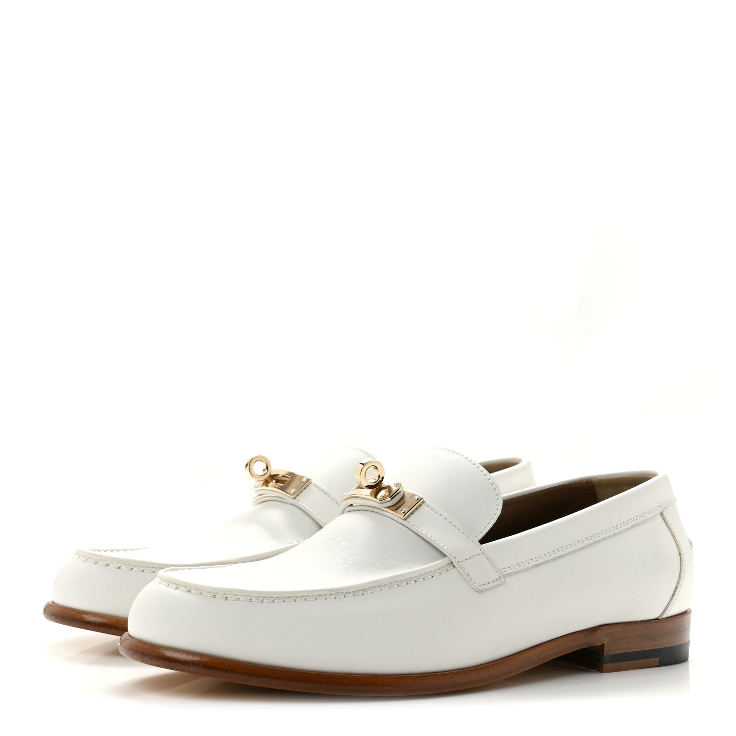Hermes Calfskin Womens Destin Loafers 38 White 4 of 9