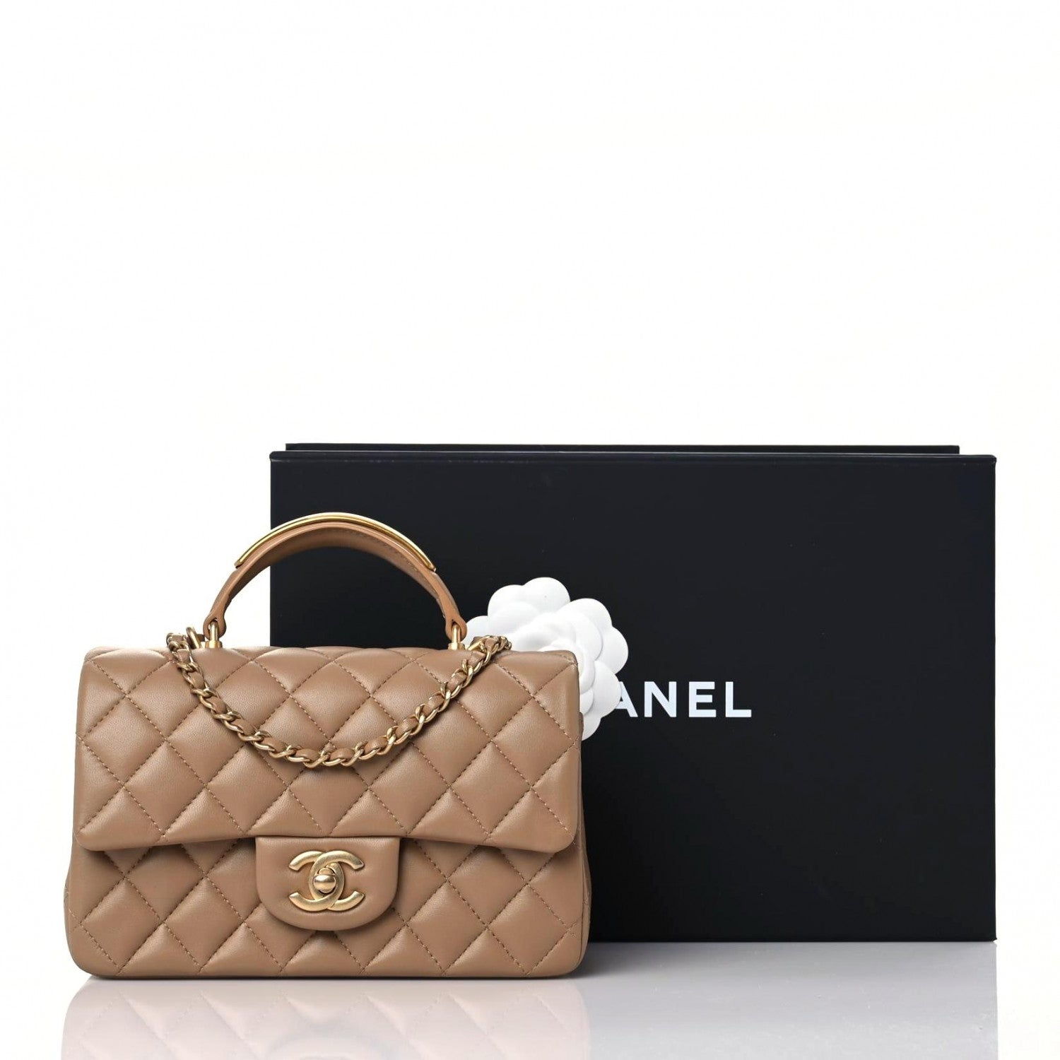 Chanel Lambskin Quilted Metal Mini Top Handle Rectangular Flap Beige 10 of 10