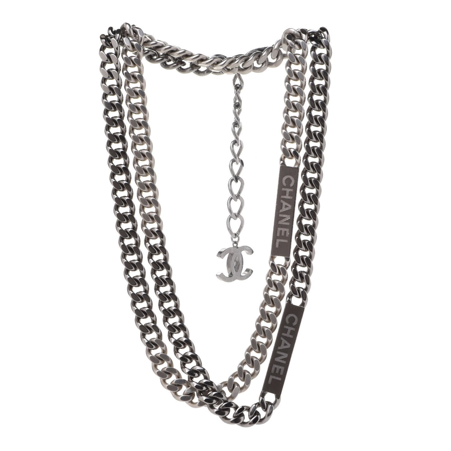 Oversized Double Chain Logo Short Necklace Ruthenium
