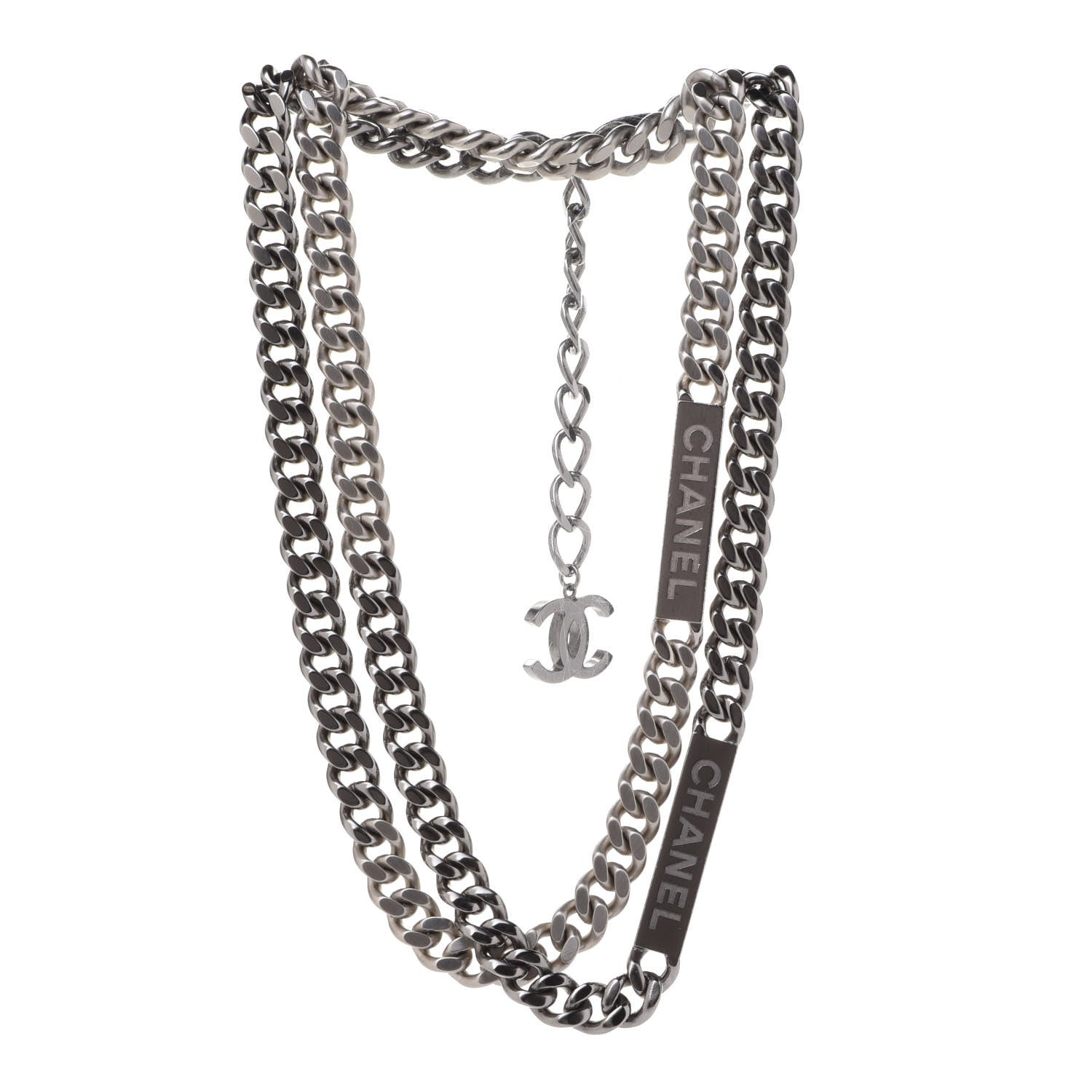 Chanel Oversized Double Chain Logo Short Necklace Ruthenium 3 of 6