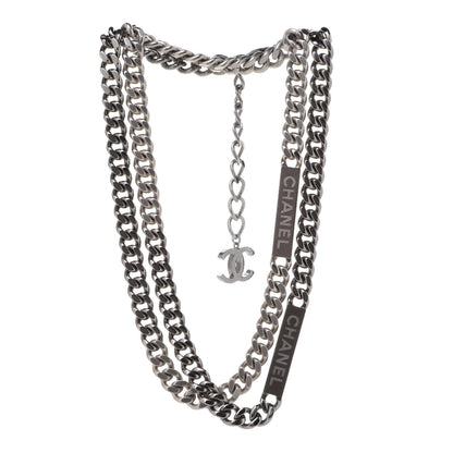 Chanel Oversized Double Chain Logo Short Necklace Ruthenium 3 of 6