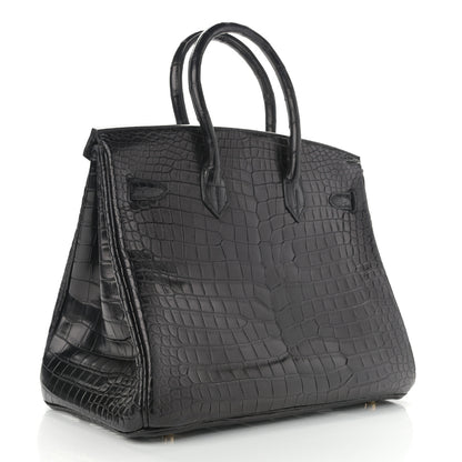 Hermes Matte Porosus Crocodile Birkin 35 Black 3 of 13