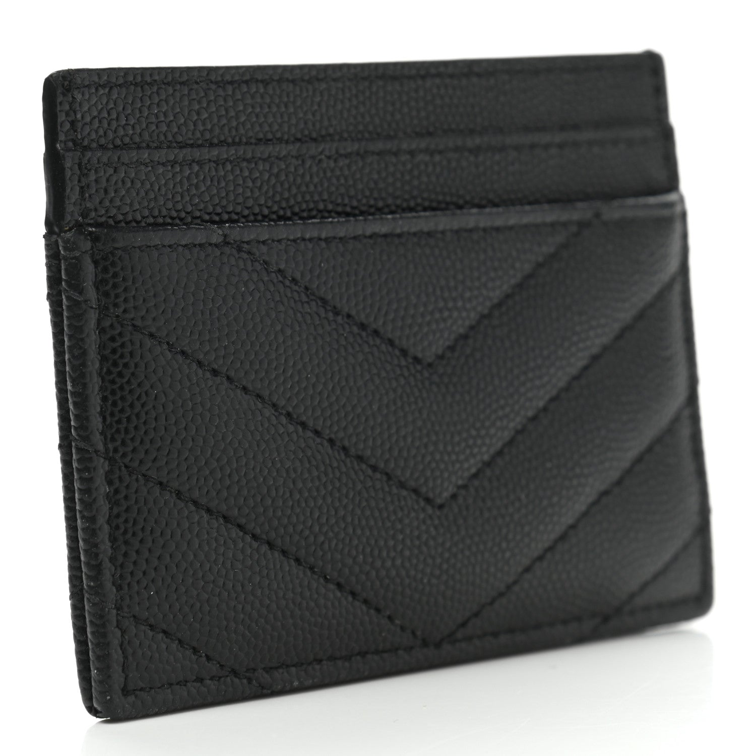 Saint Laurent Grain De Poudre Matelasse Chevron Monogram Credit Card Case Black 3 of 7