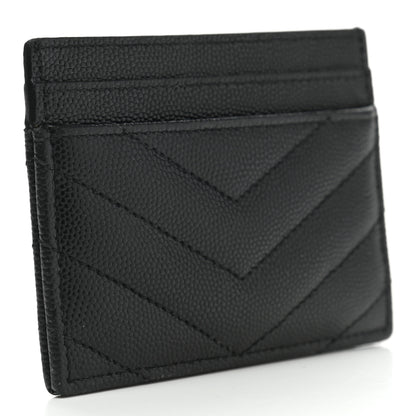 Saint Laurent Grain De Poudre Matelasse Chevron Monogram Credit Card Case Black 3 of 7
