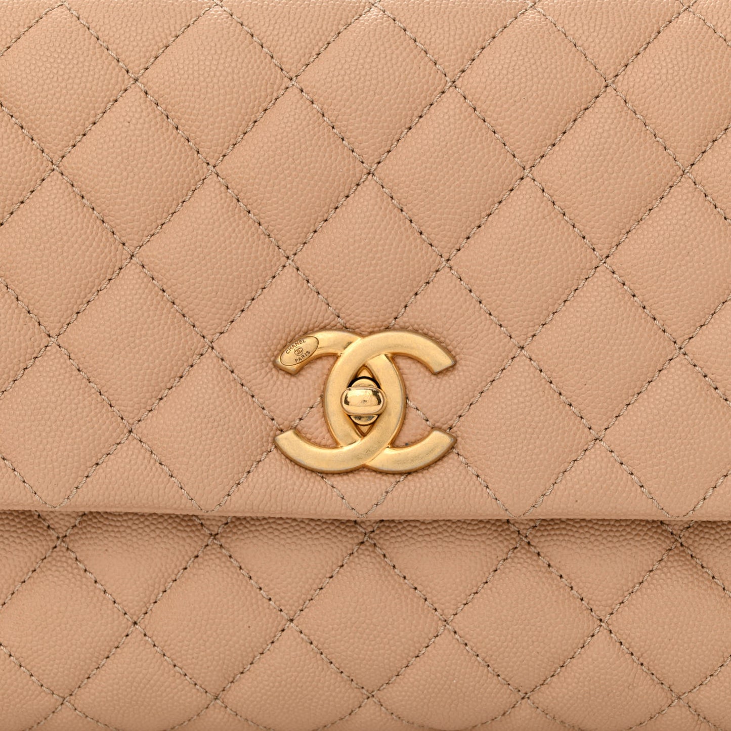 Caviar Lizard Embossed Quilted Small Coco Handle Flap Beige