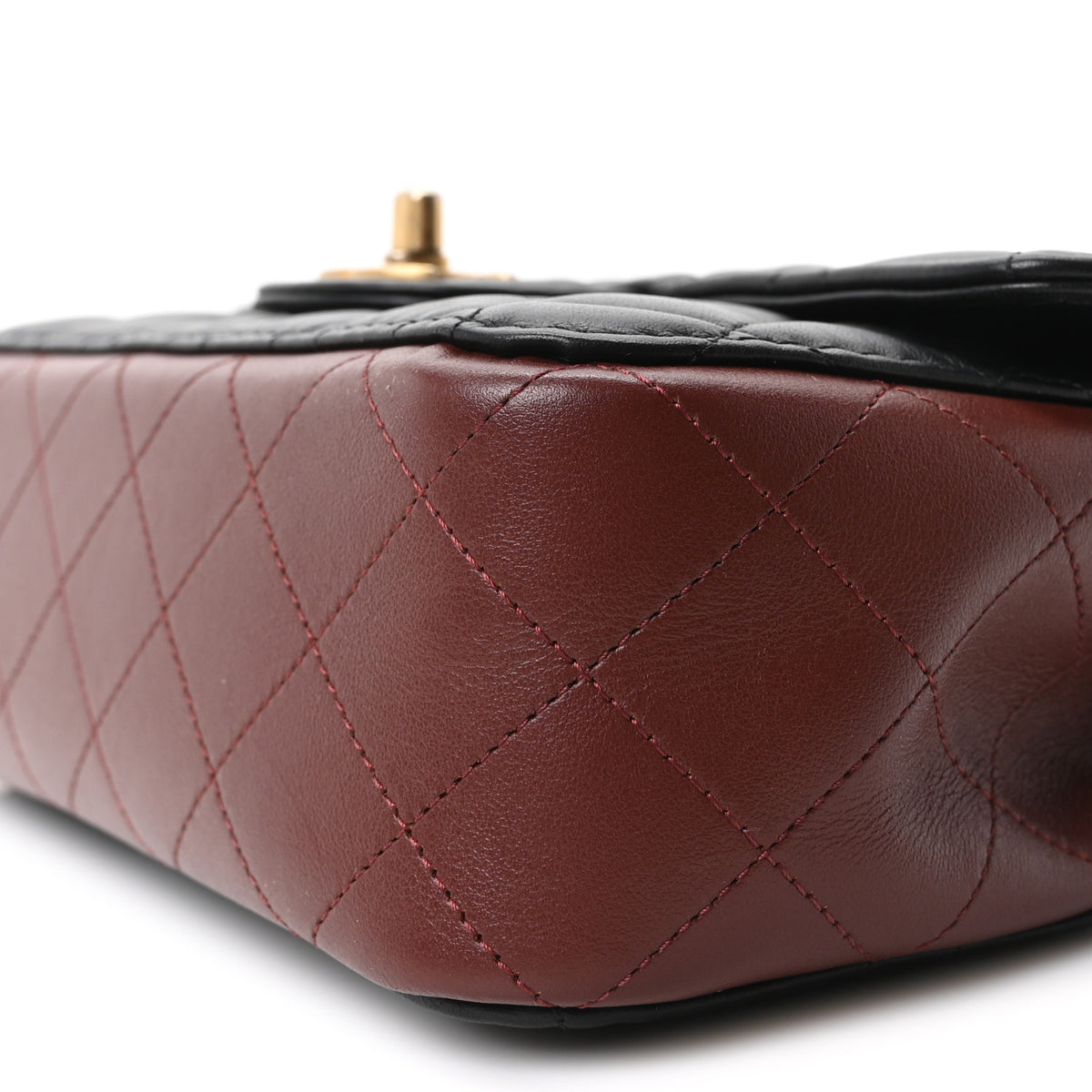 Chanel Calfskin Quilted Small Strap Into Flap Bag Black Burgundy 10 of 10