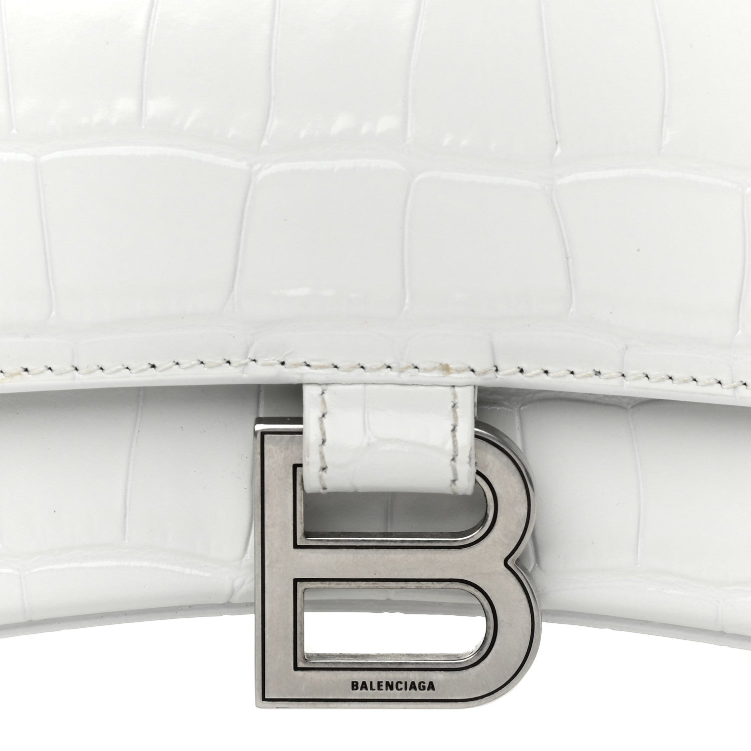 Balenciaga Calfskin Crocodile Embossed Small Hourglass Top Handle Bag White 9 of 11