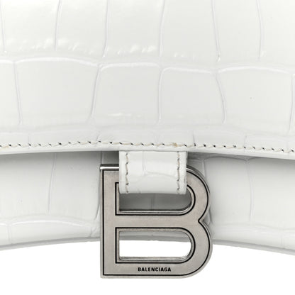 Balenciaga Calfskin Crocodile Embossed Small Hourglass Top Handle Bag White 9 of 11
