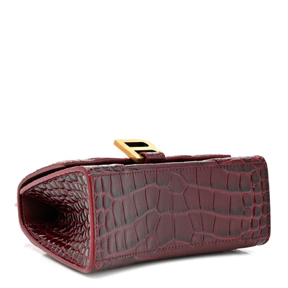 Balenciaga Shiny Calfskin Crocodile Embossed Hourglass Top Handle Bag XS Dark Red 4 of 12