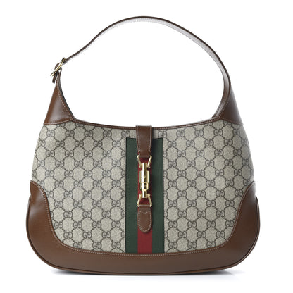 Gucci GG Supreme Monogram Azalea Calfskin Web Medium Jackie 1961 Hobo Beige Ebony Brown Sugar 1 of 10