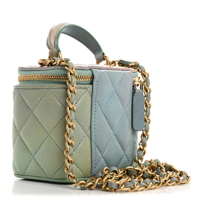 Chanel Lambskin Quilted Ombre Top Handle Mini Vanity Case With Chain Blue Green 3 of 14