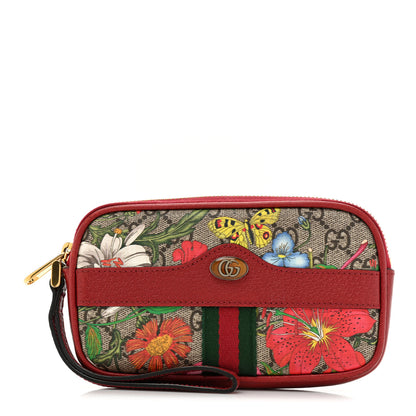 Gucci GG Supreme Monogram Flora Web Ophidia Wristlet Bag Red 1 of 17