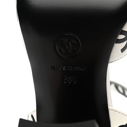 Chanel Printed Lambskin CC Sandals 36 White Black 6 of 9