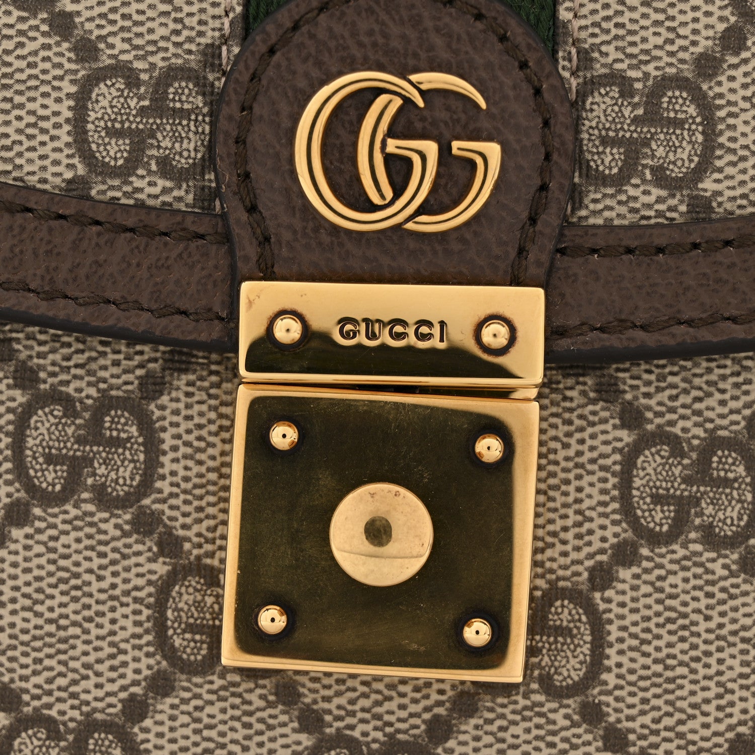 Gucci GG Supreme Monogram Textured Dollar Calfskin Web Small Ophidia Padlock Top Handle Bag Beige Ebony New Acero 11 of 11