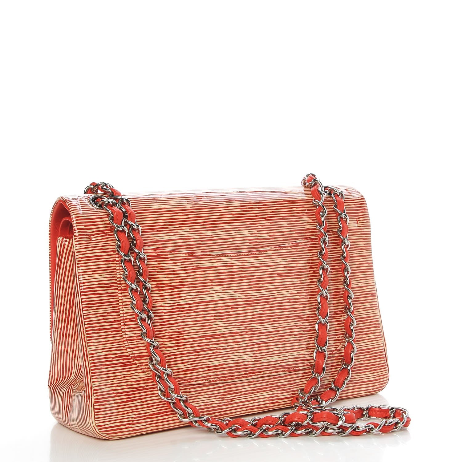 Chanel Patent Calfskin Striped Jumbo Double Flap Red 3 of 7