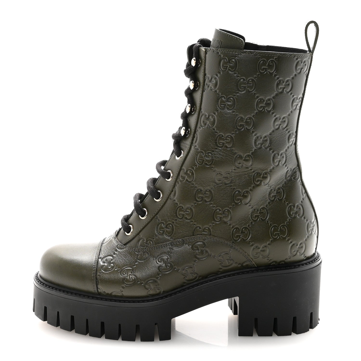 Gucci Guccissima Calfskin Lace Up Ankle Boots 37 Luscious Green 1 of 10