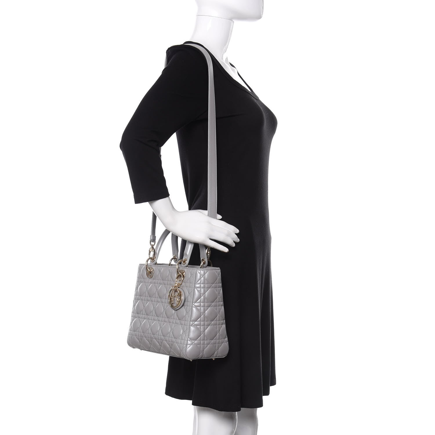 Christian Dior Pearly Lambskin Cannage Medium Lady Dior Grey 2 of 13