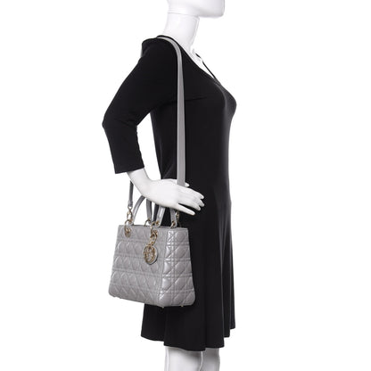 Christian Dior Pearly Lambskin Cannage Medium Lady Dior Grey 2 of 13