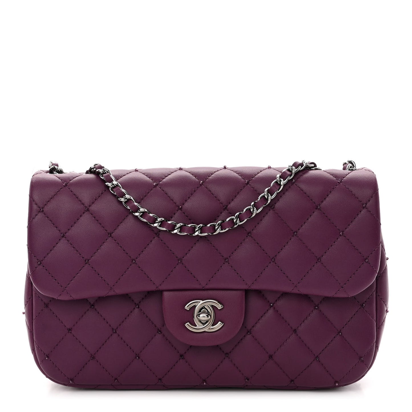 Lambskin Quilted Studded Flap Purple